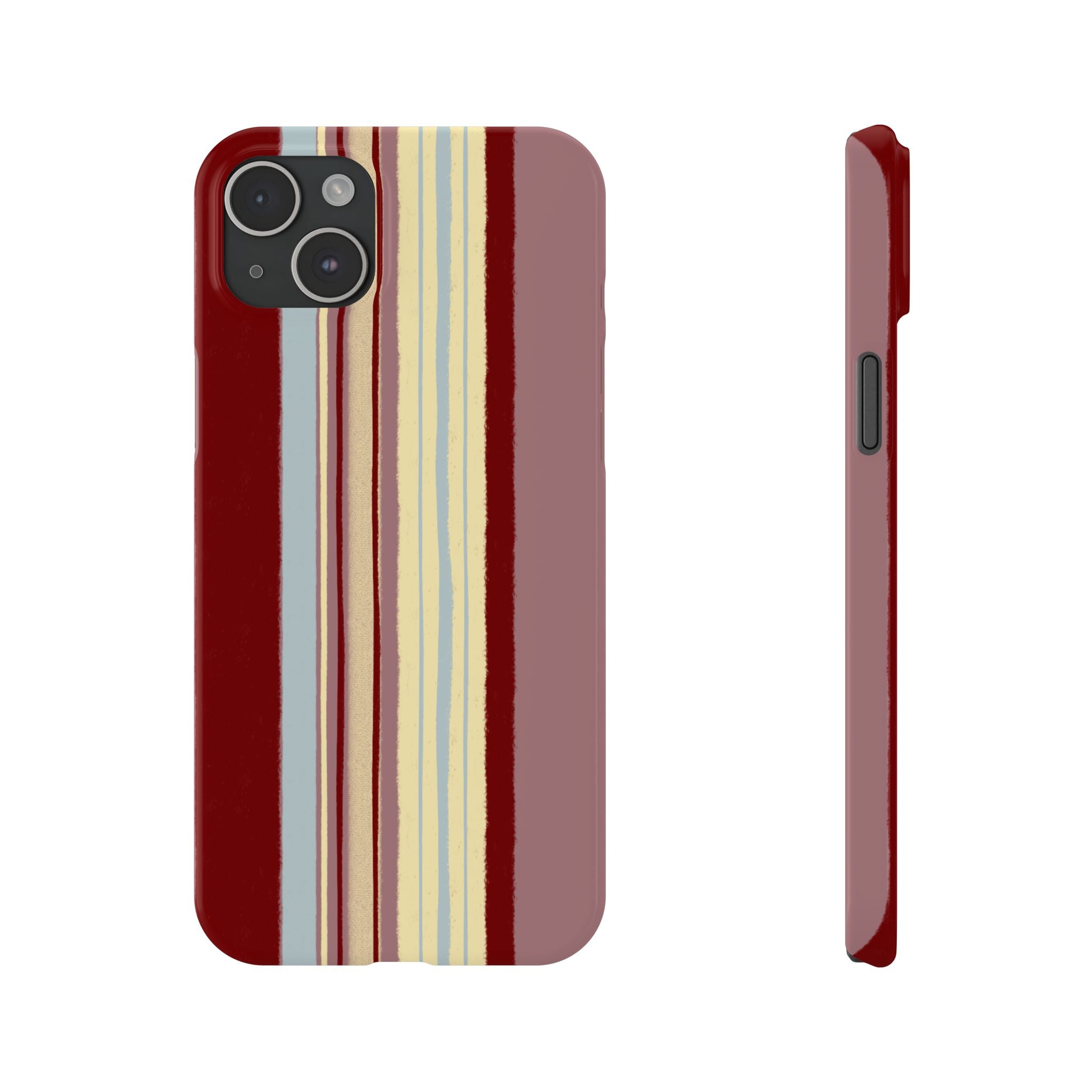 Slim Phone Case — Retro Vertical Stripe Design (Red, Blush, Cream)
