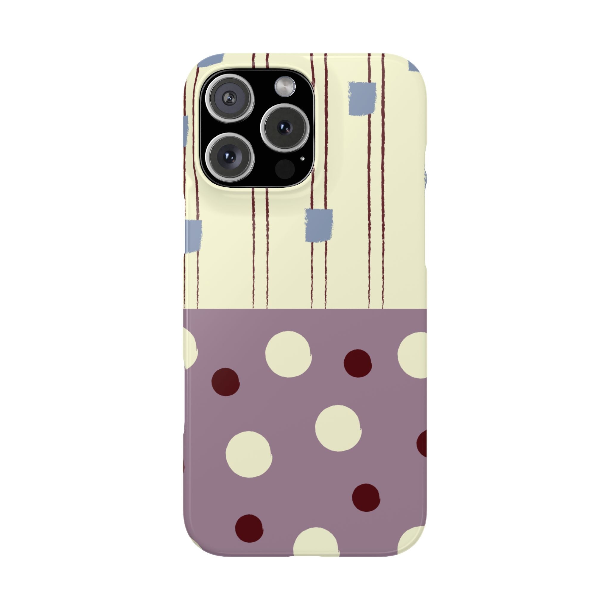 Slim Phone Case — Retro Polka Dot & Stripes Design, Lavender Plum