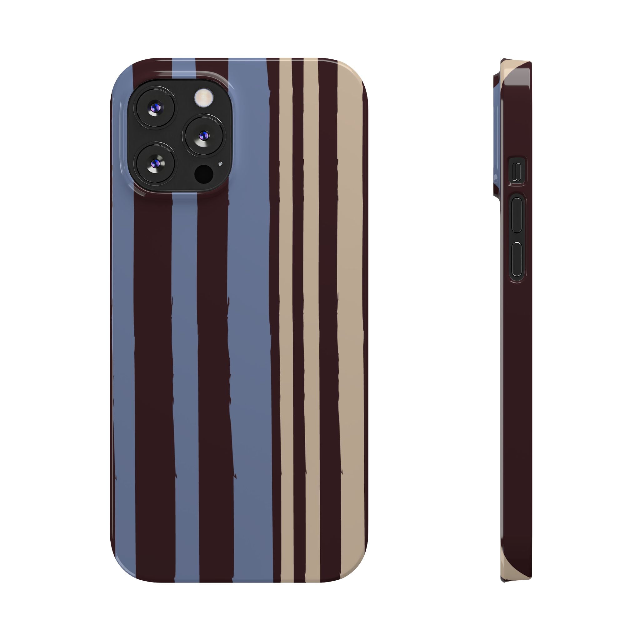Retro Striped Slim Phone Case — Blue, Brown & Cream Vertical Stripes
