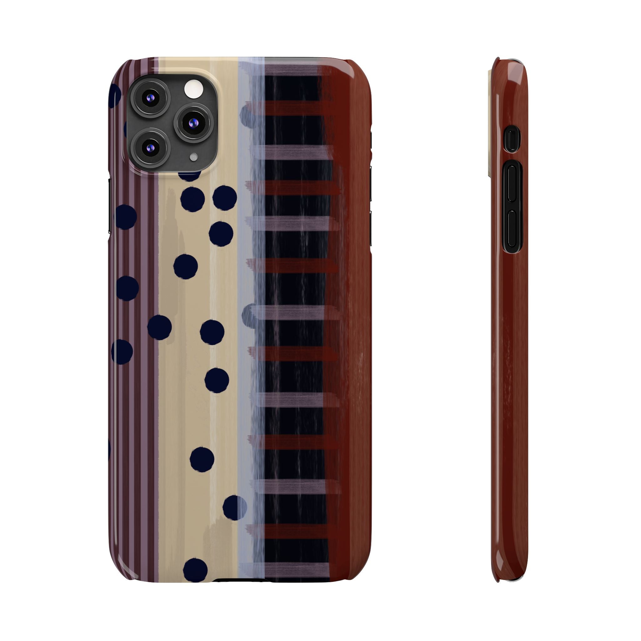 Abstract Stripes & Polka Dot Slim Phone Case — Retro Brown Artistic Pattern SATC Inspired