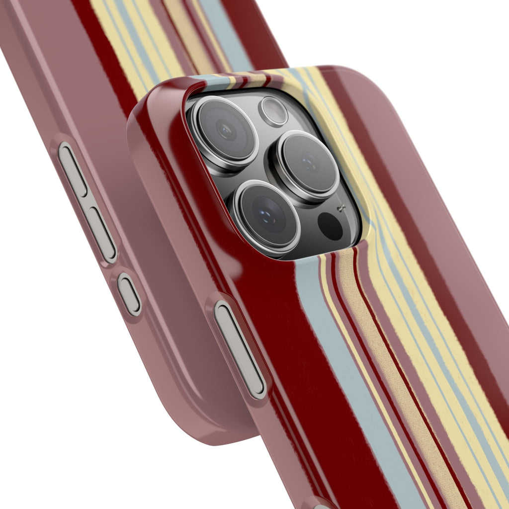 Slim Phone Case — Retro Vertical Stripe Design (Red, Blush, Cream)