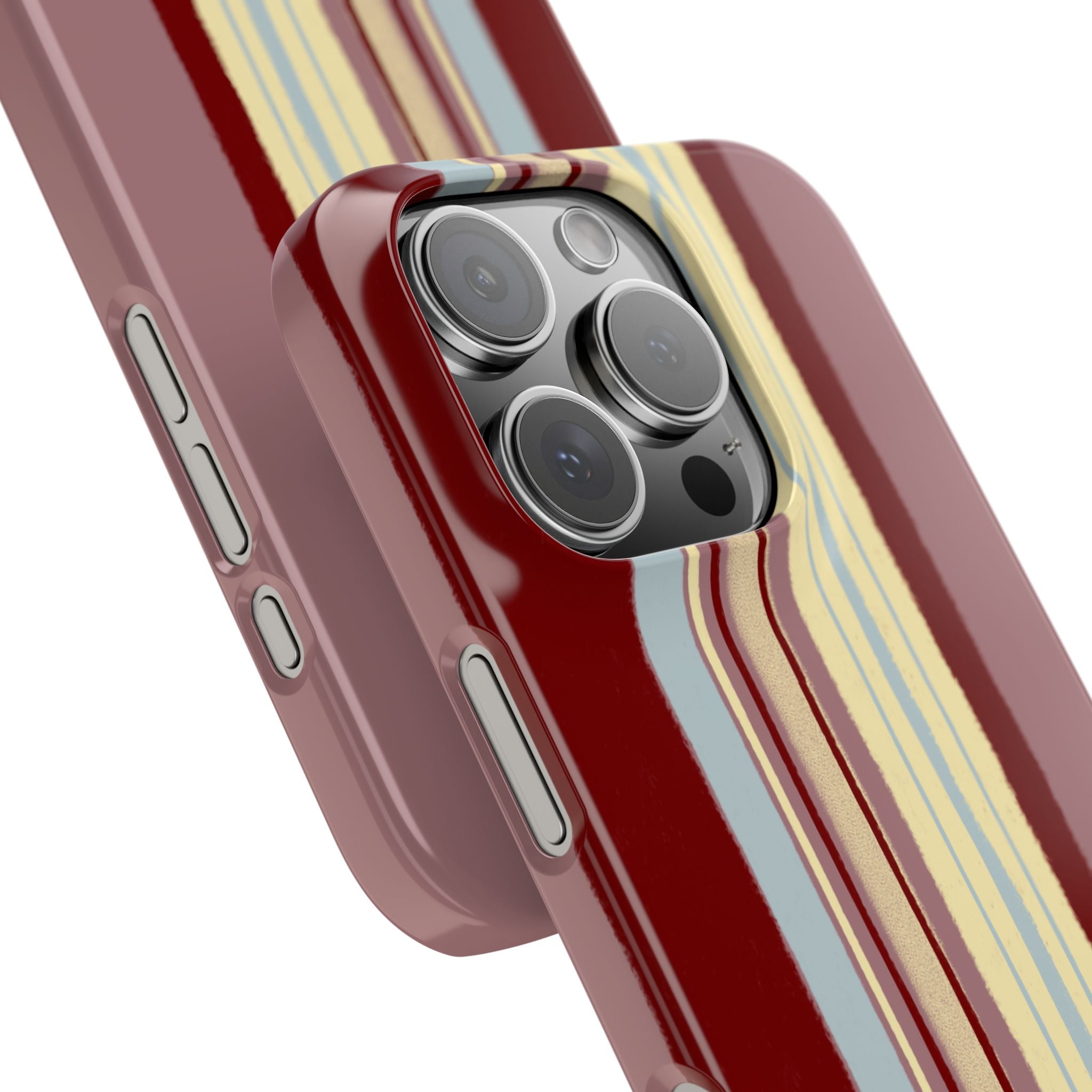 Slim Phone Case — Retro Vertical Stripe Design (Red, Blush, Cream)