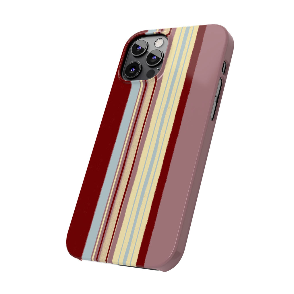 Slim Phone Case — Retro Vertical Stripe Design (Red, Blush, Cream)