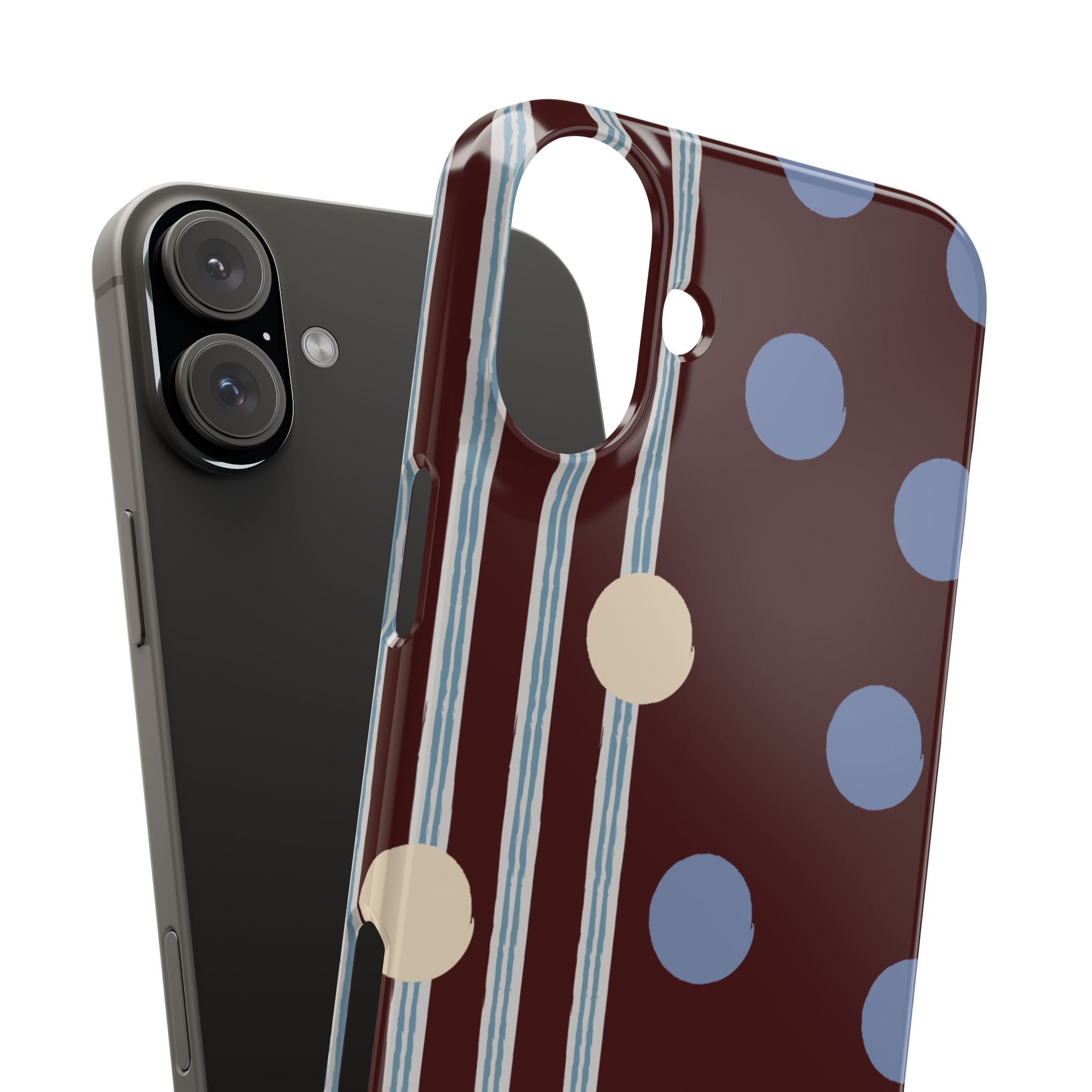 Polka Dot & Stripe Slim Phone Case — Burgundy Blue Retro Pattern