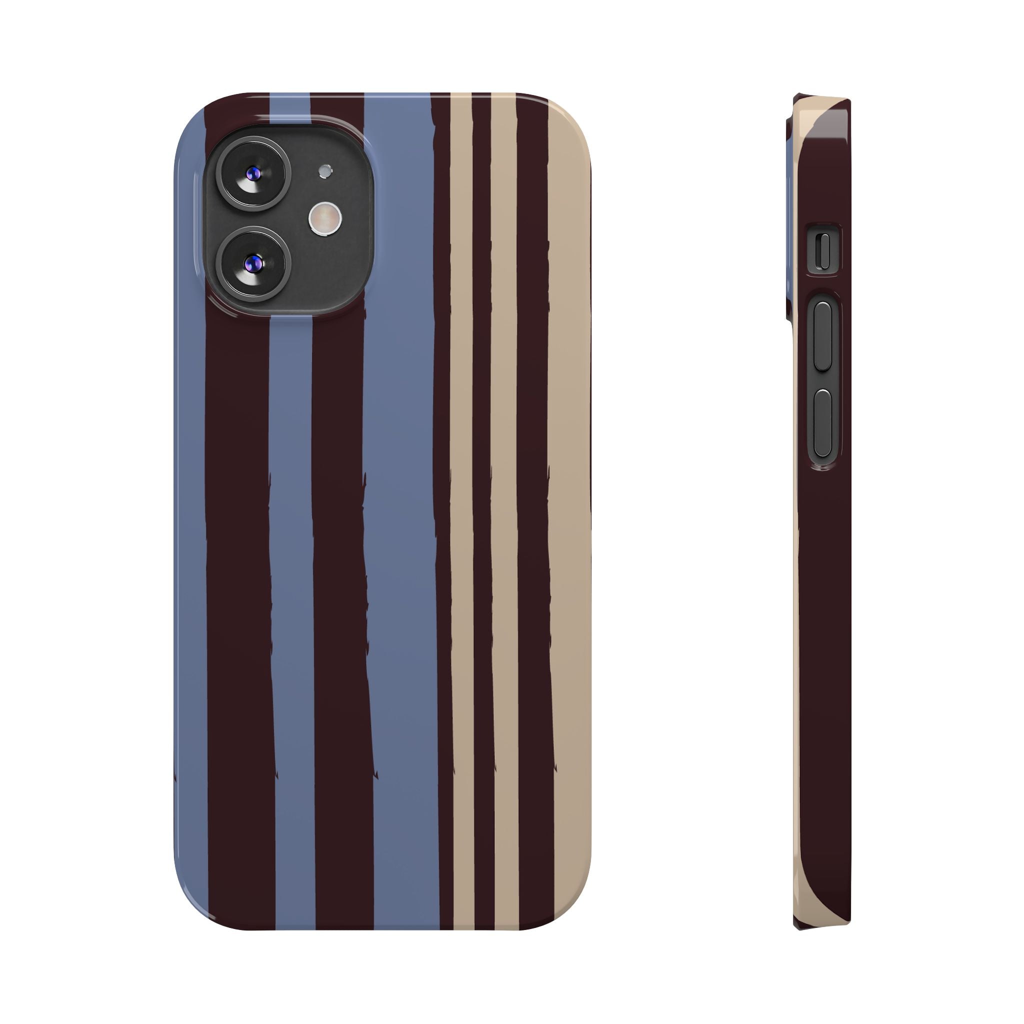 Retro Striped Slim Phone Case — Blue, Brown & Cream Vertical Stripes
