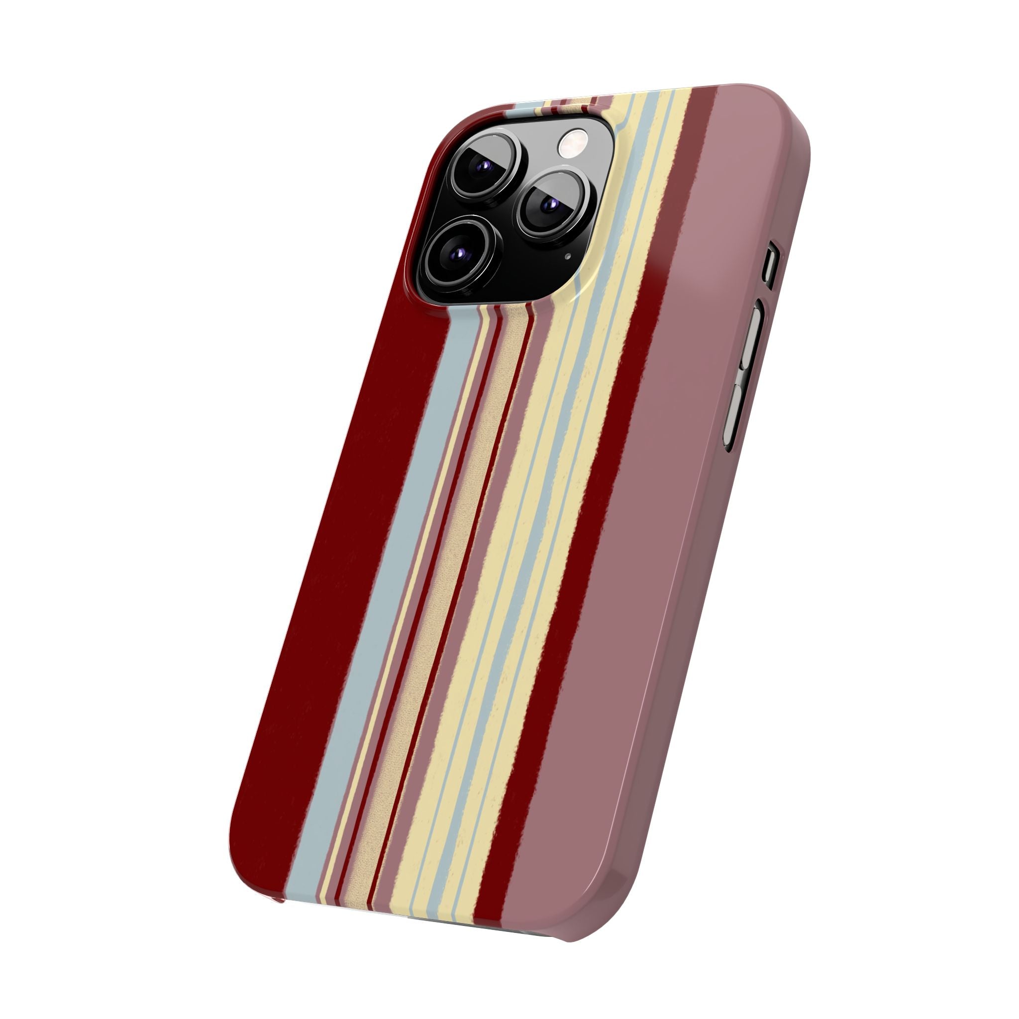 Slim Phone Case — Retro Vertical Stripe Design (Red, Blush, Cream)