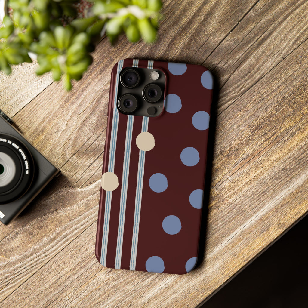 Polka Dot & Stripe Slim Phone Case — Burgundy Blue Retro Pattern