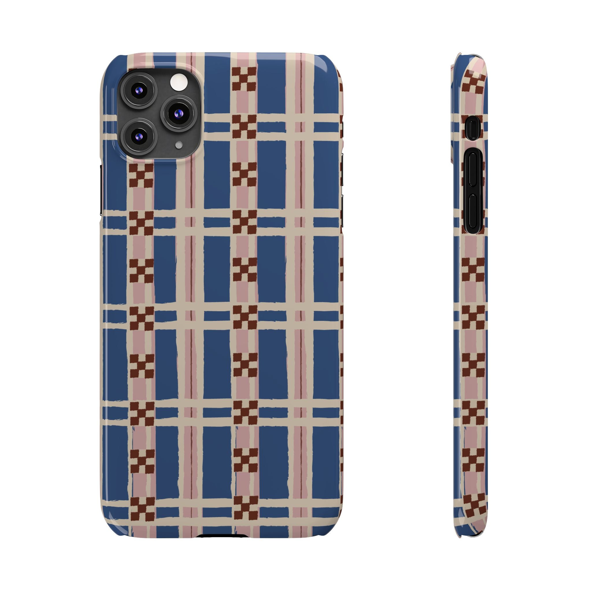 Slim Phone Case — Blue & Pink Retro Plaid Pattern
