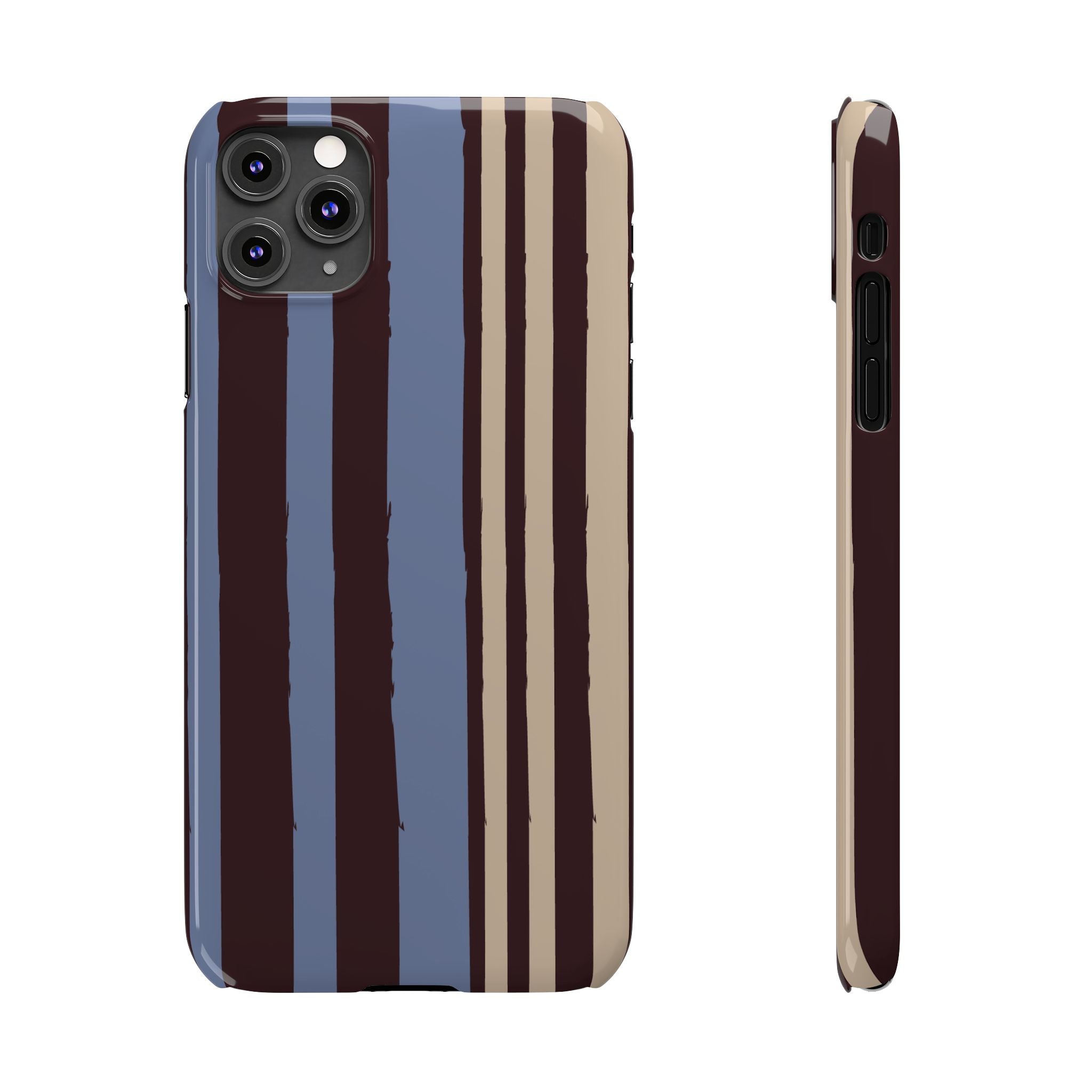 Retro Striped Slim Phone Case — Blue, Brown & Cream Vertical Stripes