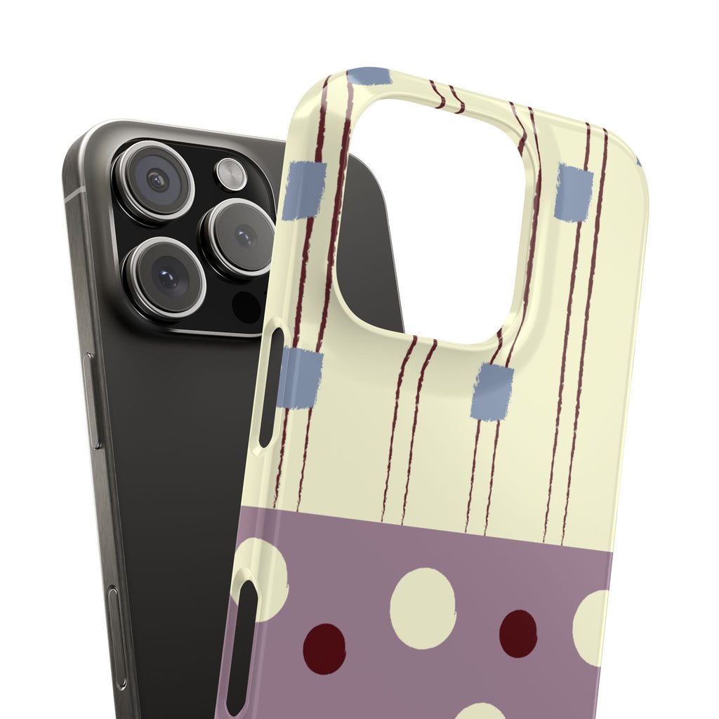 Slim Phone Case — Retro Polka Dot & Stripes Design, Lavender Plum