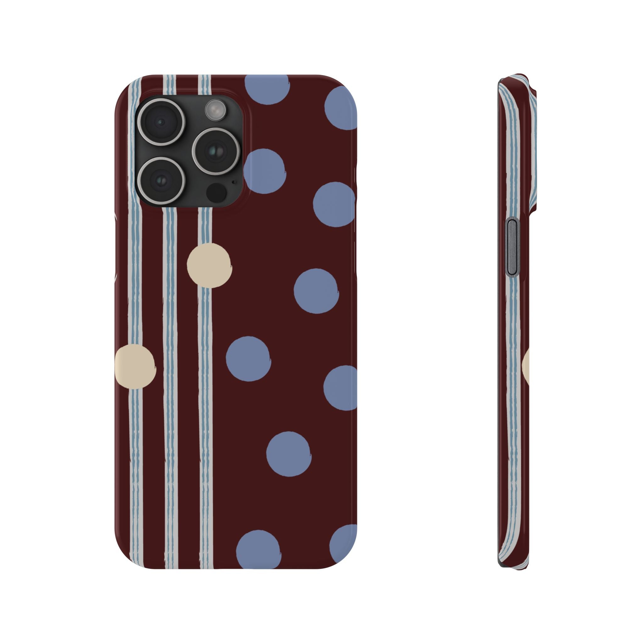Polka Dot & Stripe Slim Phone Case — Burgundy Blue Retro Pattern