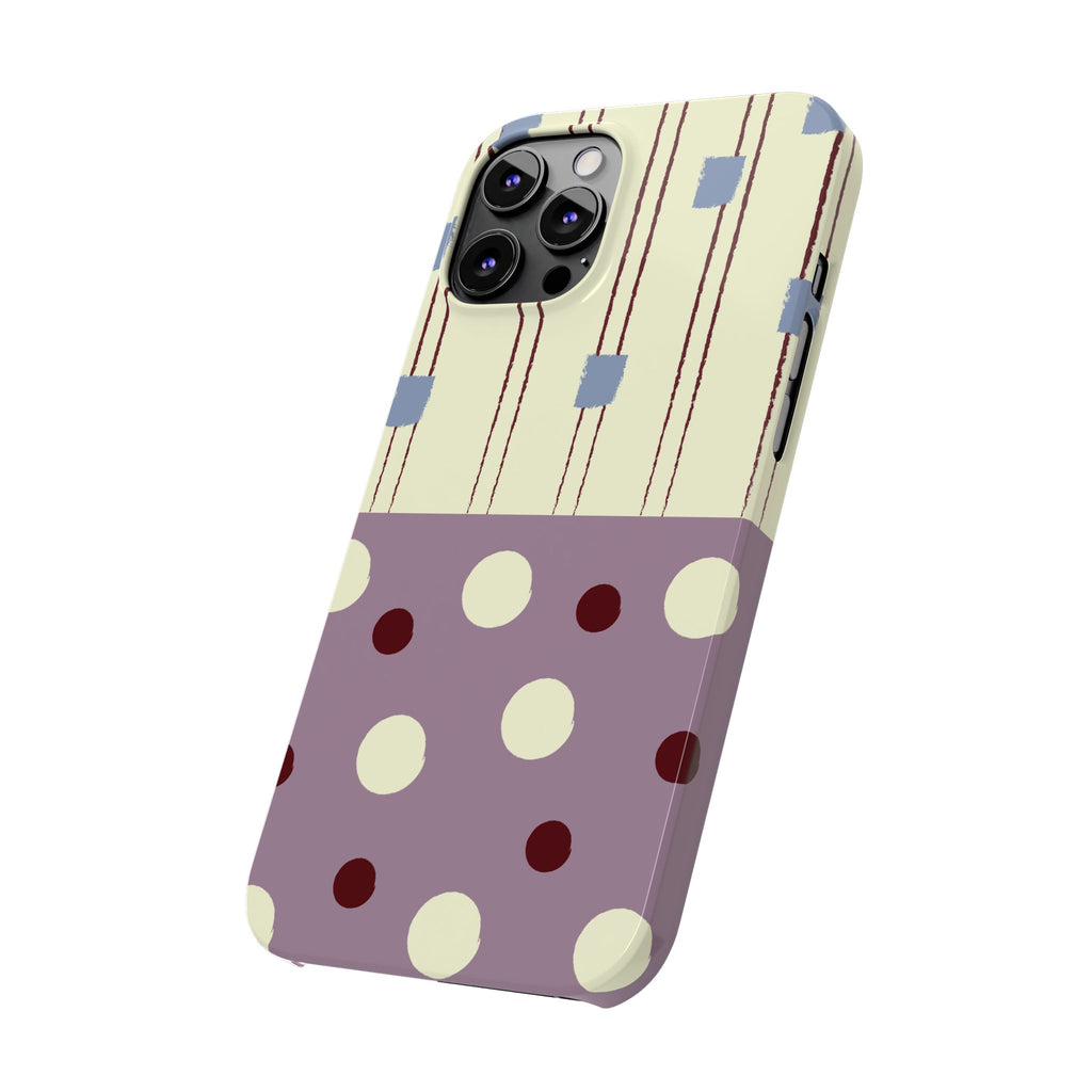 Slim Phone Case — Retro Polka Dot & Stripes Design, Lavender Plum