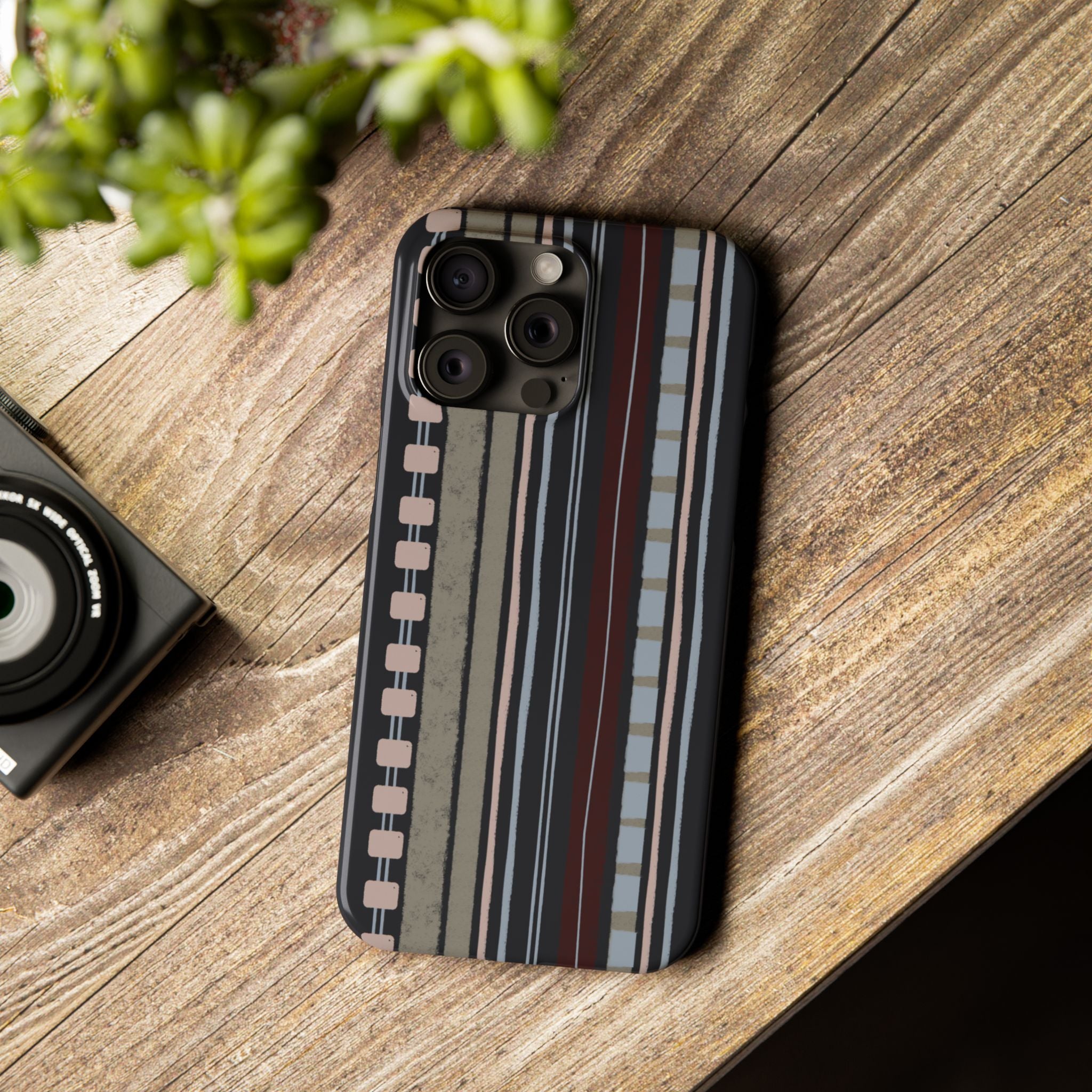 Slim Phone Case — Vintage Striped Pattern, Neutral Earthtone Protective Cover