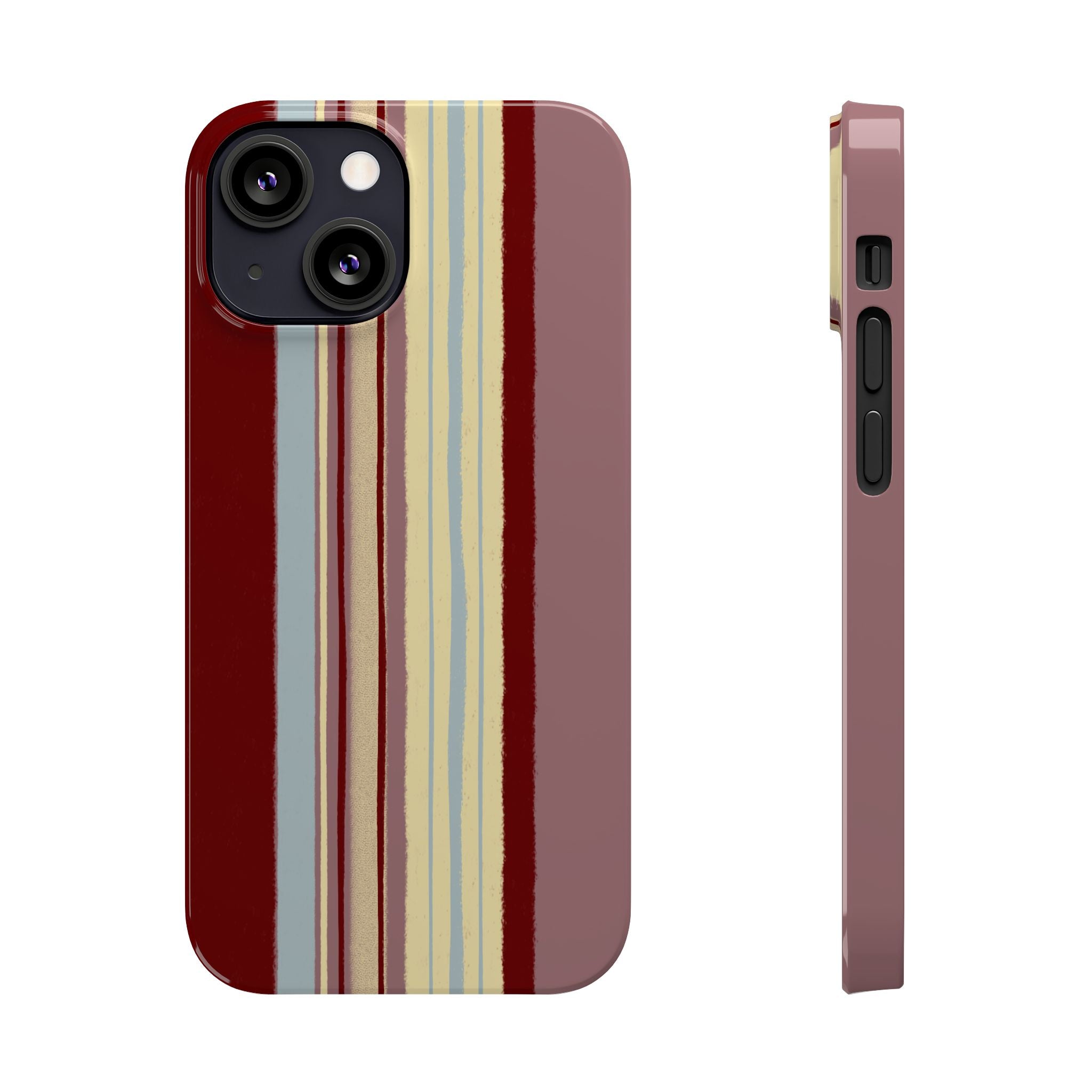 Slim Phone Case — Retro Vertical Stripe Design (Red, Blush, Cream)
