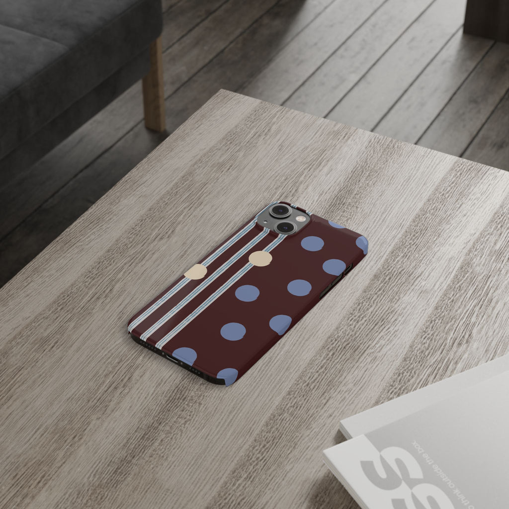 Polka Dot & Stripe Slim Phone Case — Burgundy Blue Retro Pattern