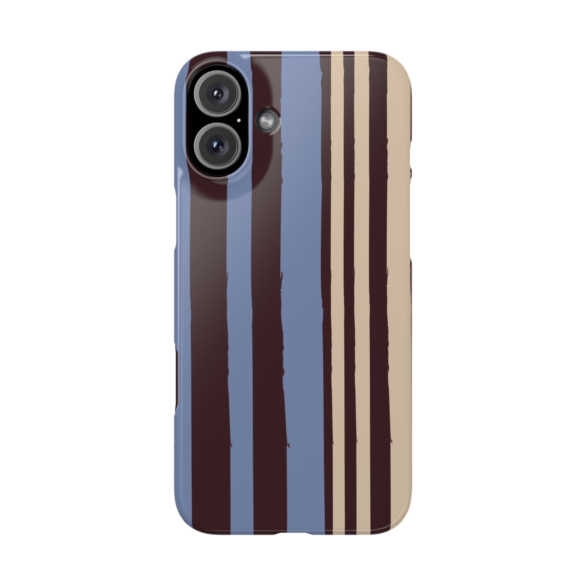 Retro Striped Slim Phone Case — Blue, Brown & Cream Vertical Stripes