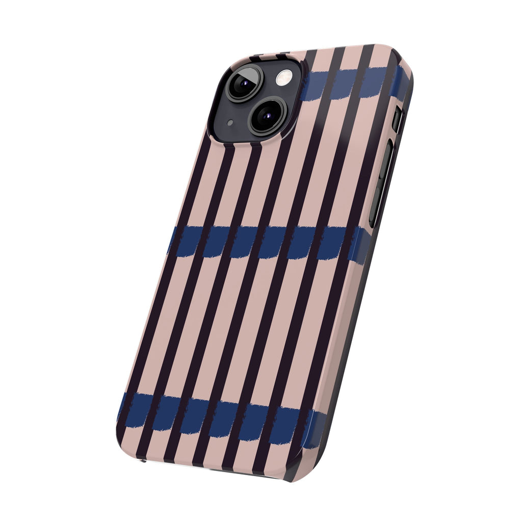 Slim Phone Case — Minimalist Blush & Navy Stripe Pattern