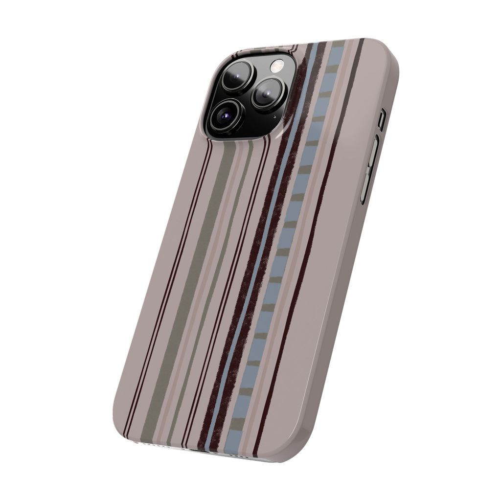 Slim Phone Case — Vintage Striped Pattern, Neutral Earthtone Protective Cover