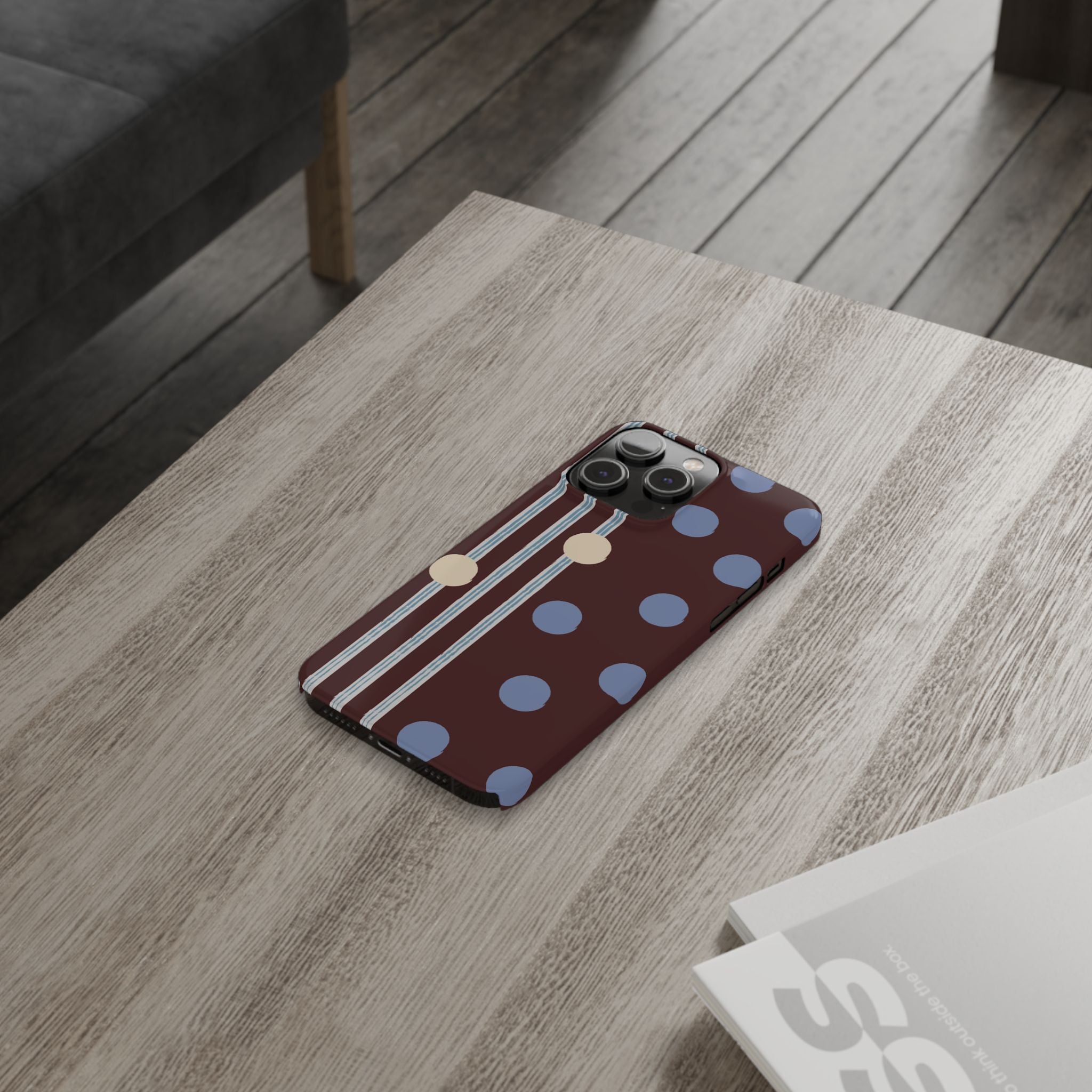 Polka Dot & Stripe Slim Phone Case — Burgundy Blue Retro Pattern