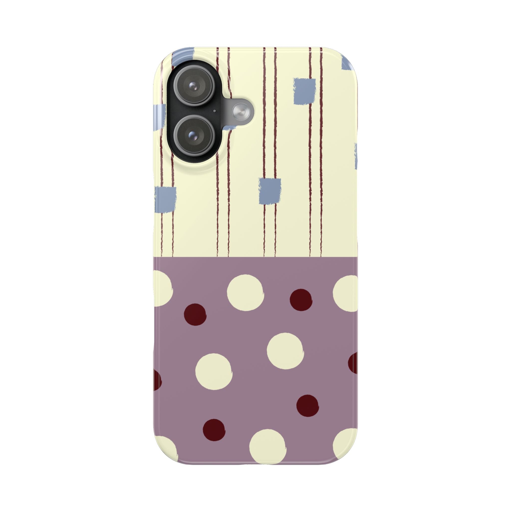 Slim Phone Case — Retro Polka Dot & Stripes Design, Lavender Plum