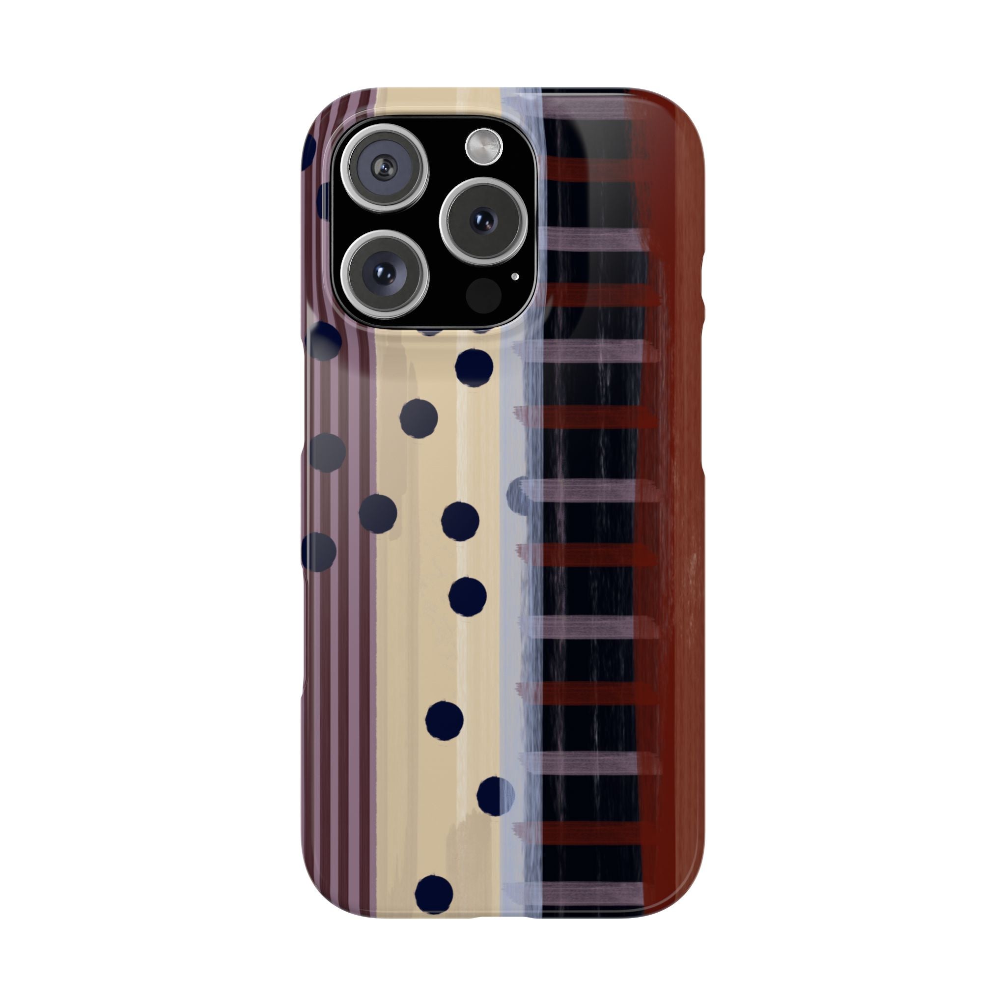Abstract Stripes & Polka Dot Slim Phone Case — Retro Brown Artistic Pattern SATC Inspired