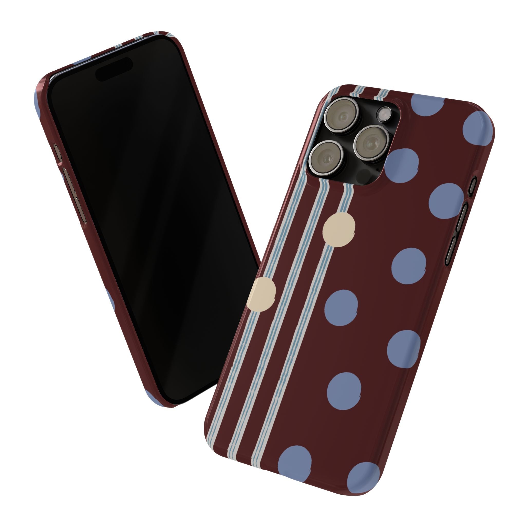 Polka Dot & Stripe Slim Phone Case — Burgundy Blue Retro Pattern