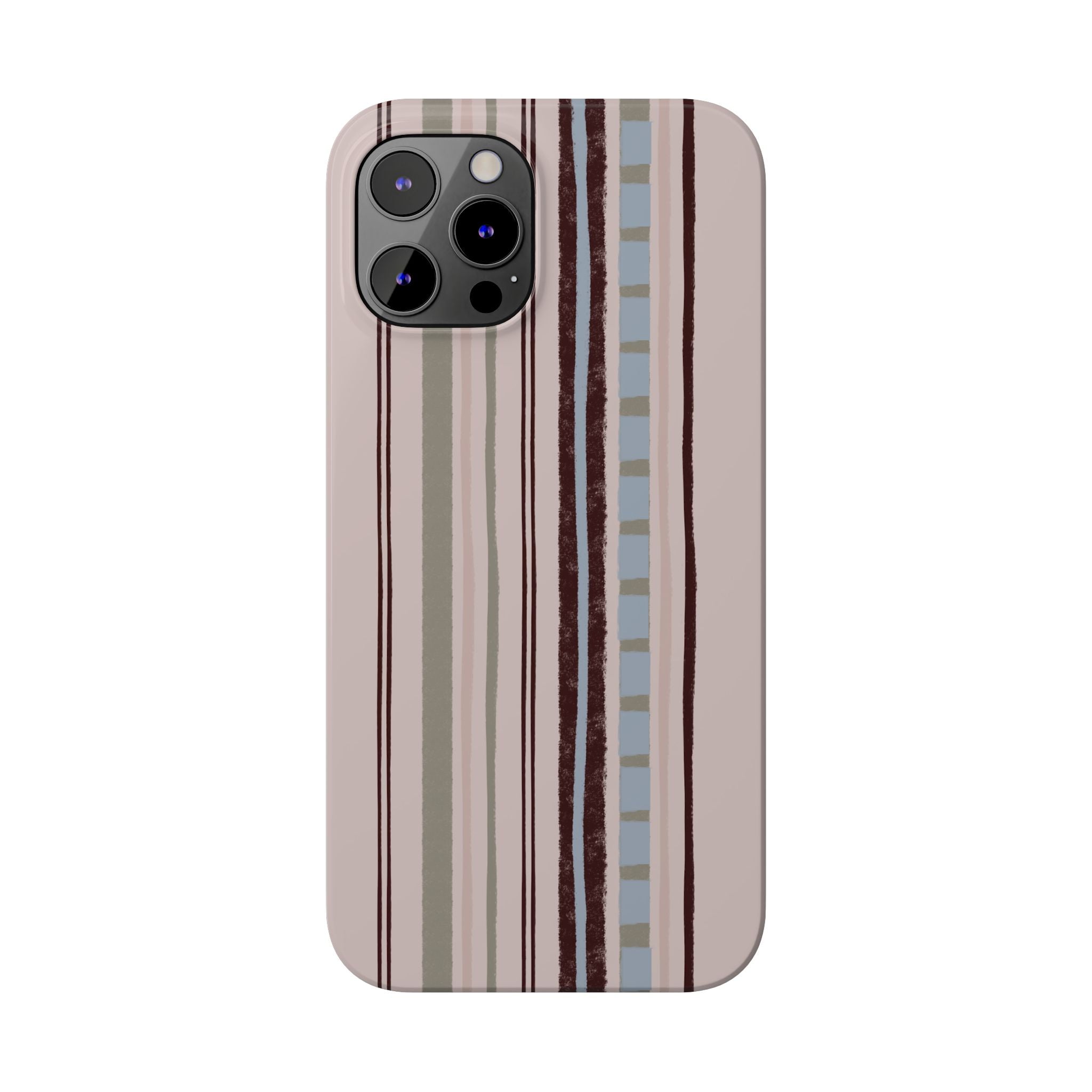Slim Phone Case — Vintage Striped Pattern, Neutral Earthtone Protective Cover