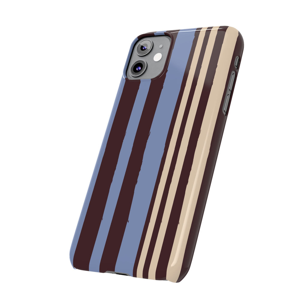 Retro Striped Slim Phone Case — Blue, Brown & Cream Vertical Stripes