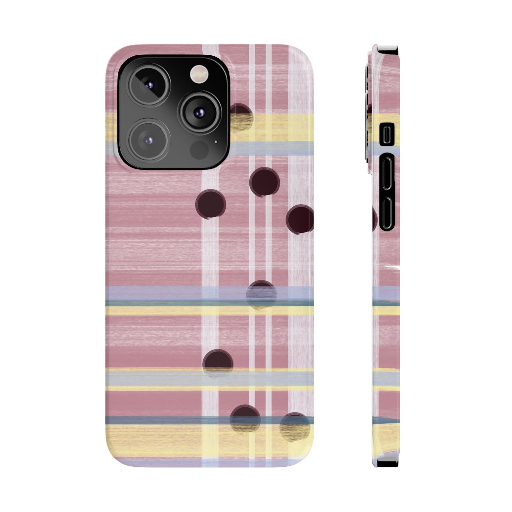 Slim Phone Case — Pink Plaid with Polka Dot Accent SATC Inspired