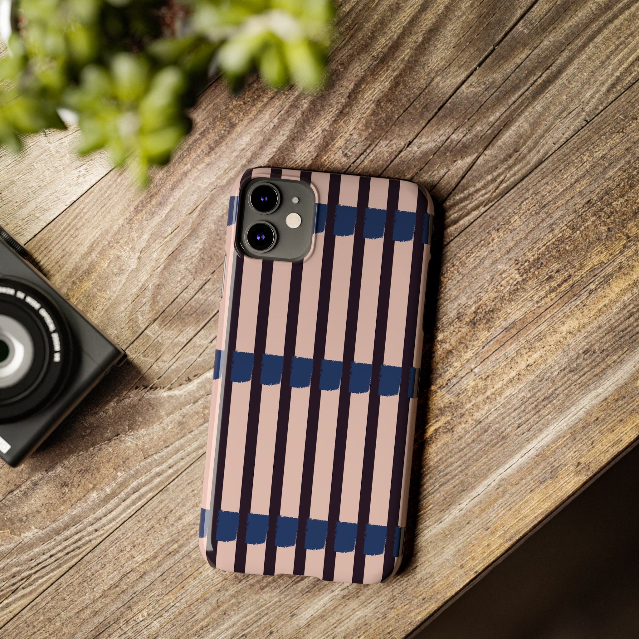 Slim Phone Case — Minimalist Blush & Navy Stripe Pattern