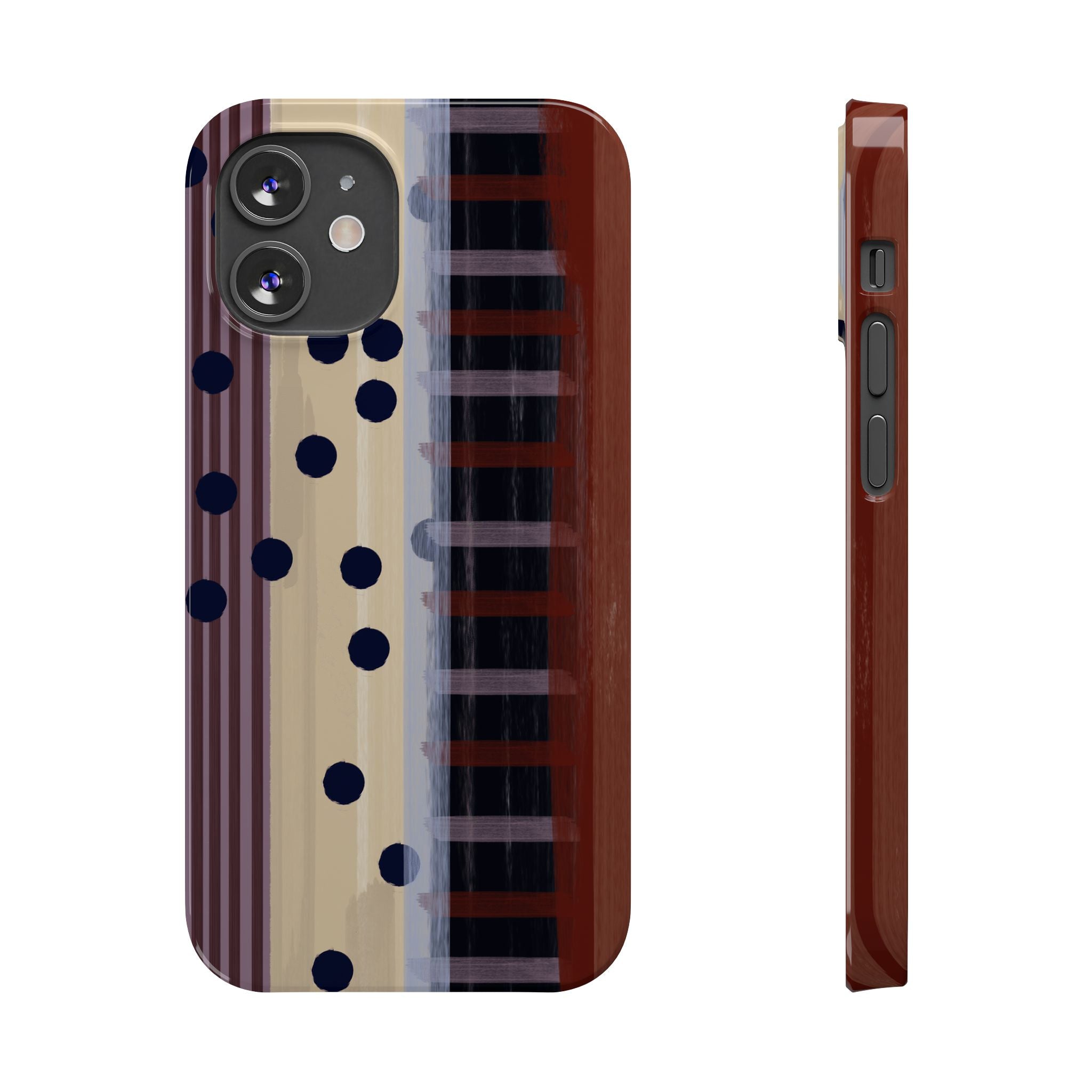 Abstract Stripes & Polka Dot Slim Phone Case — Retro Brown Artistic Pattern SATC Inspired