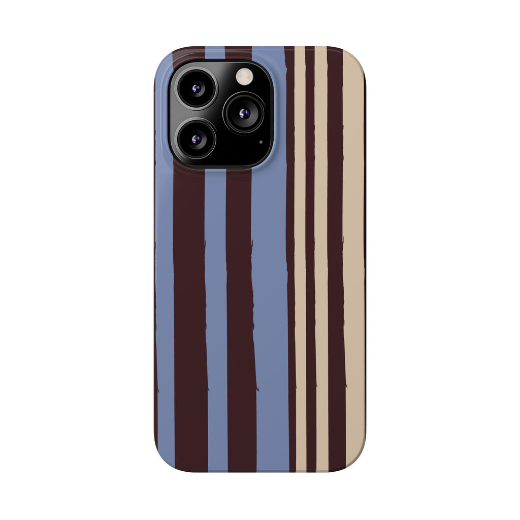 Retro Striped Slim Phone Case — Blue, Brown & Cream Vertical Stripes