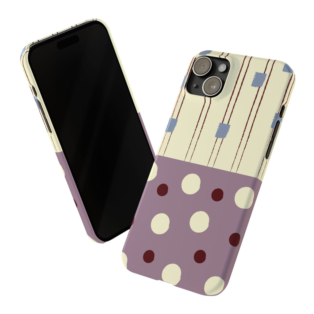 Slim Phone Case — Retro Polka Dot & Stripes Design, Lavender Plum