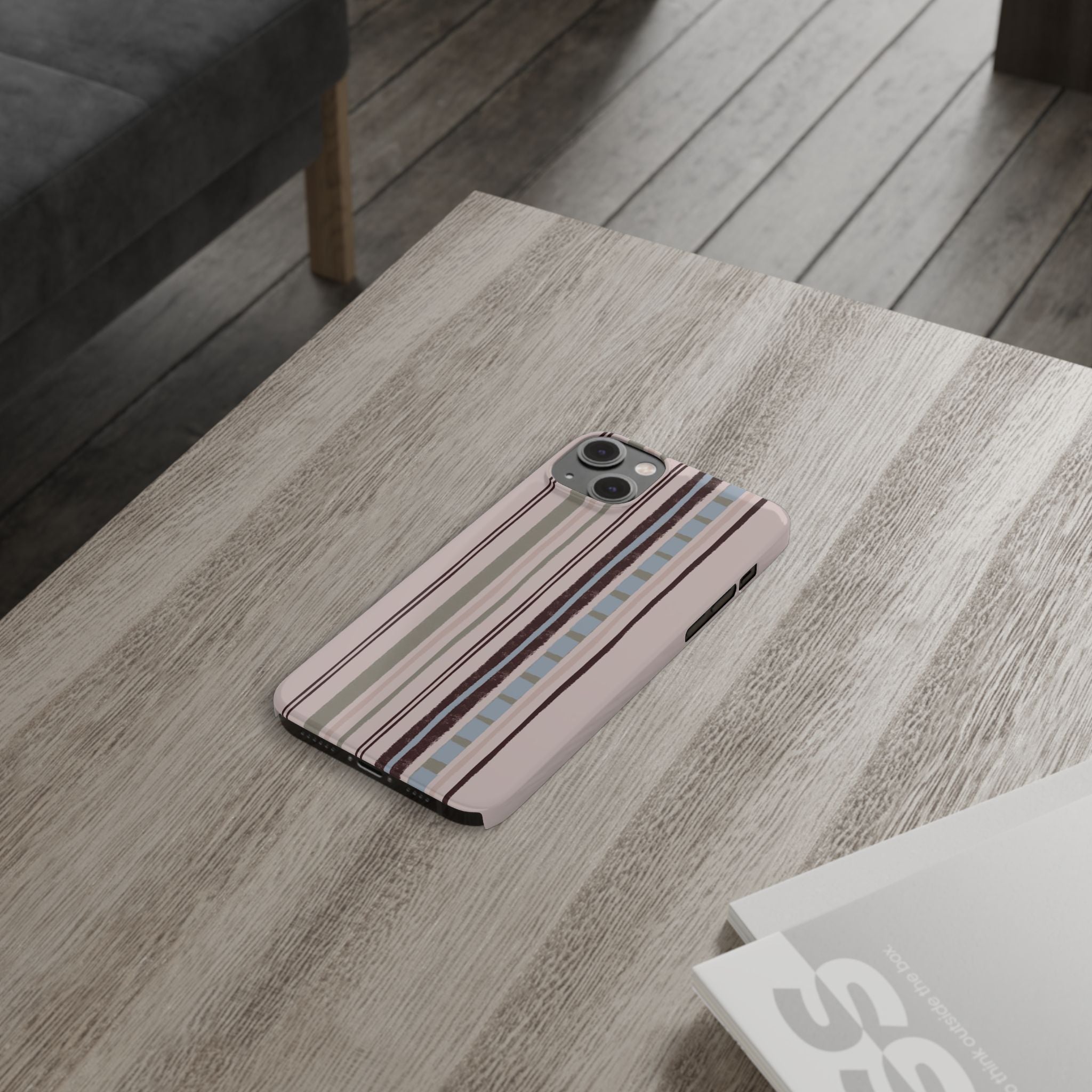 Slim Phone Case — Vintage Striped Pattern, Neutral Earthtone Protective Cover