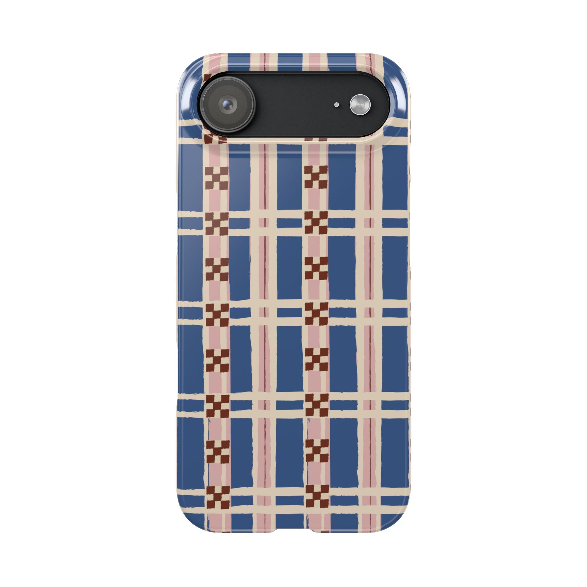 Slim Phone Case — Blue & Pink Retro Plaid Pattern