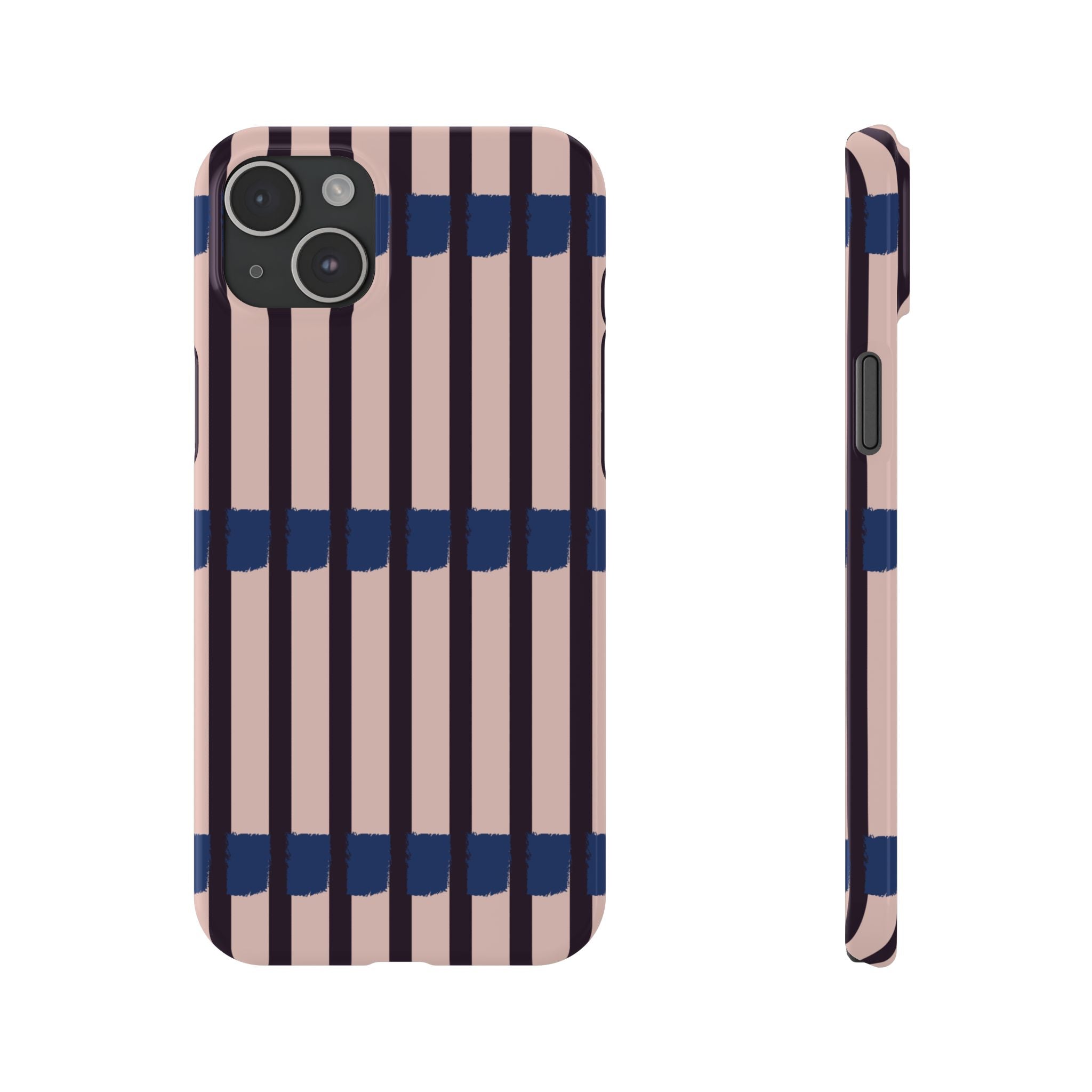 Slim Phone Case — Minimalist Blush & Navy Stripe Pattern