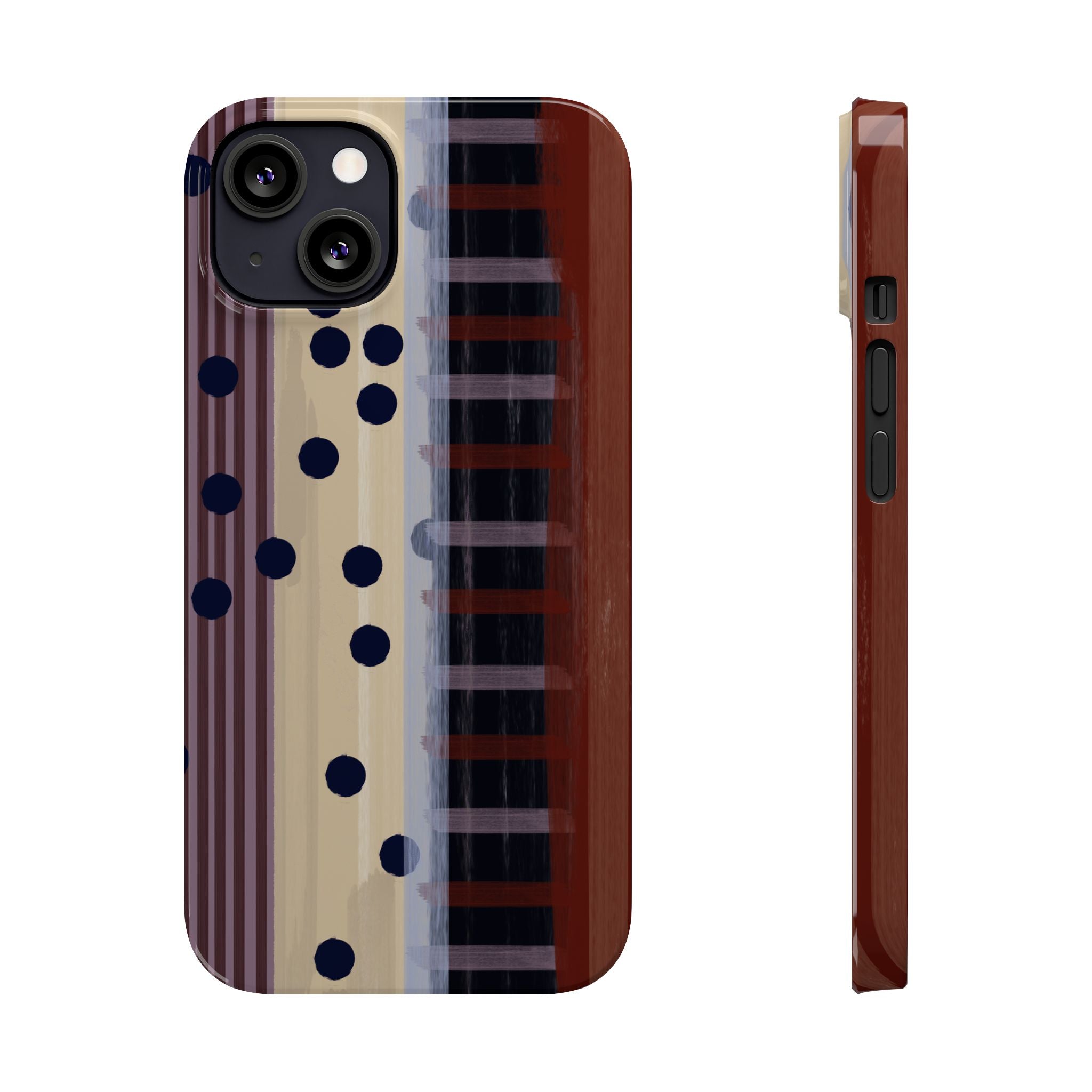 Abstract Stripes & Polka Dot Slim Phone Case — Retro Brown Artistic Pattern SATC Inspired