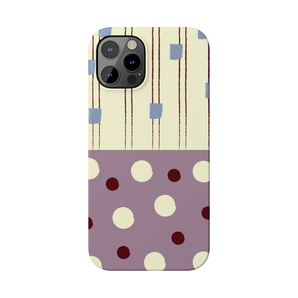 Slim Phone Case — Retro Polka Dot & Stripes Design, Lavender Plum