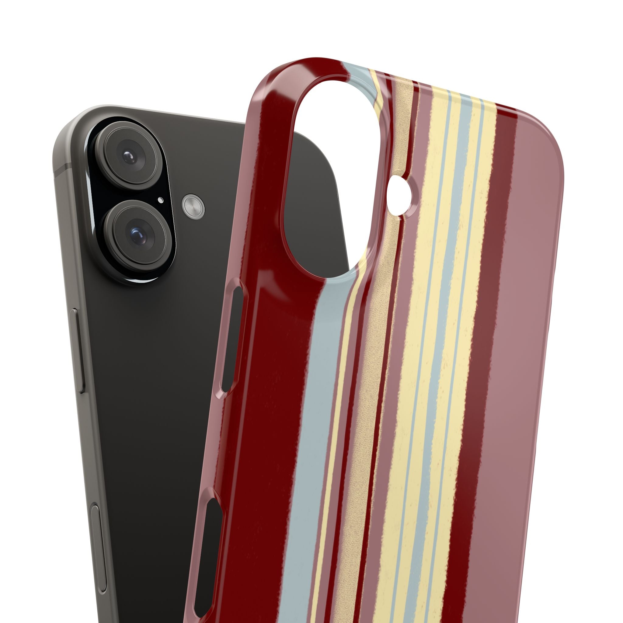 Slim Phone Case — Retro Vertical Stripe Design (Red, Blush, Cream)