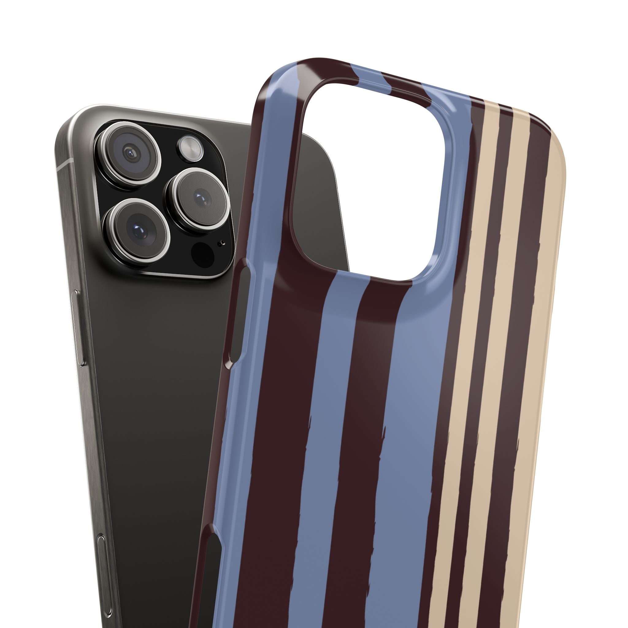 Retro Striped Slim Phone Case — Blue, Brown & Cream Vertical Stripes