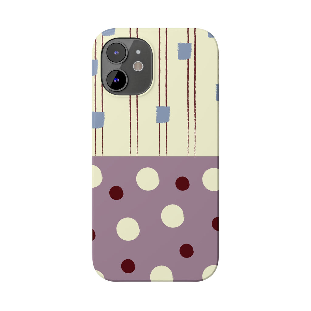 Slim Phone Case — Retro Polka Dot & Stripes Design, Lavender Plum