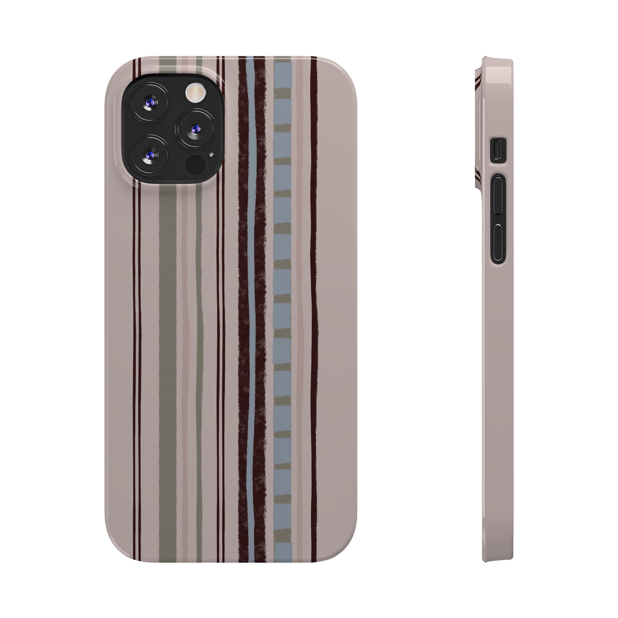 Slim Phone Case — Vintage Striped Pattern, Neutral Earthtone Protective Cover