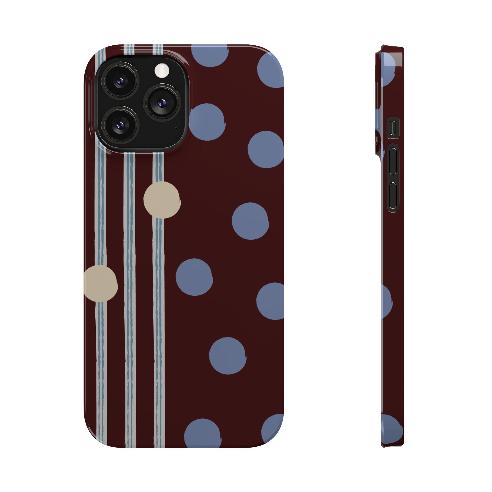 Polka Dot & Stripe Slim Phone Case — Burgundy Blue Retro Pattern