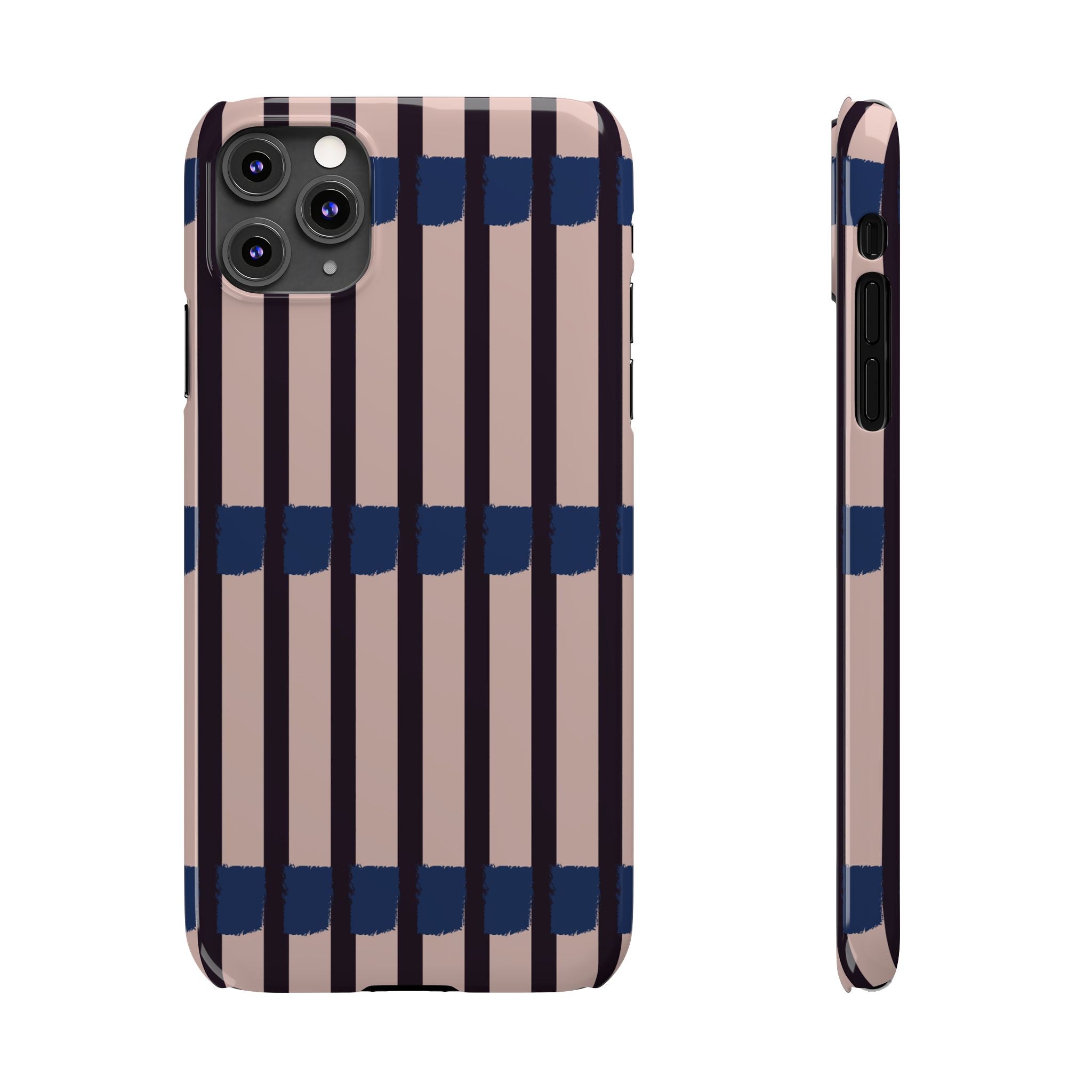 Slim Phone Case — Minimalist Blush & Navy Stripe Pattern