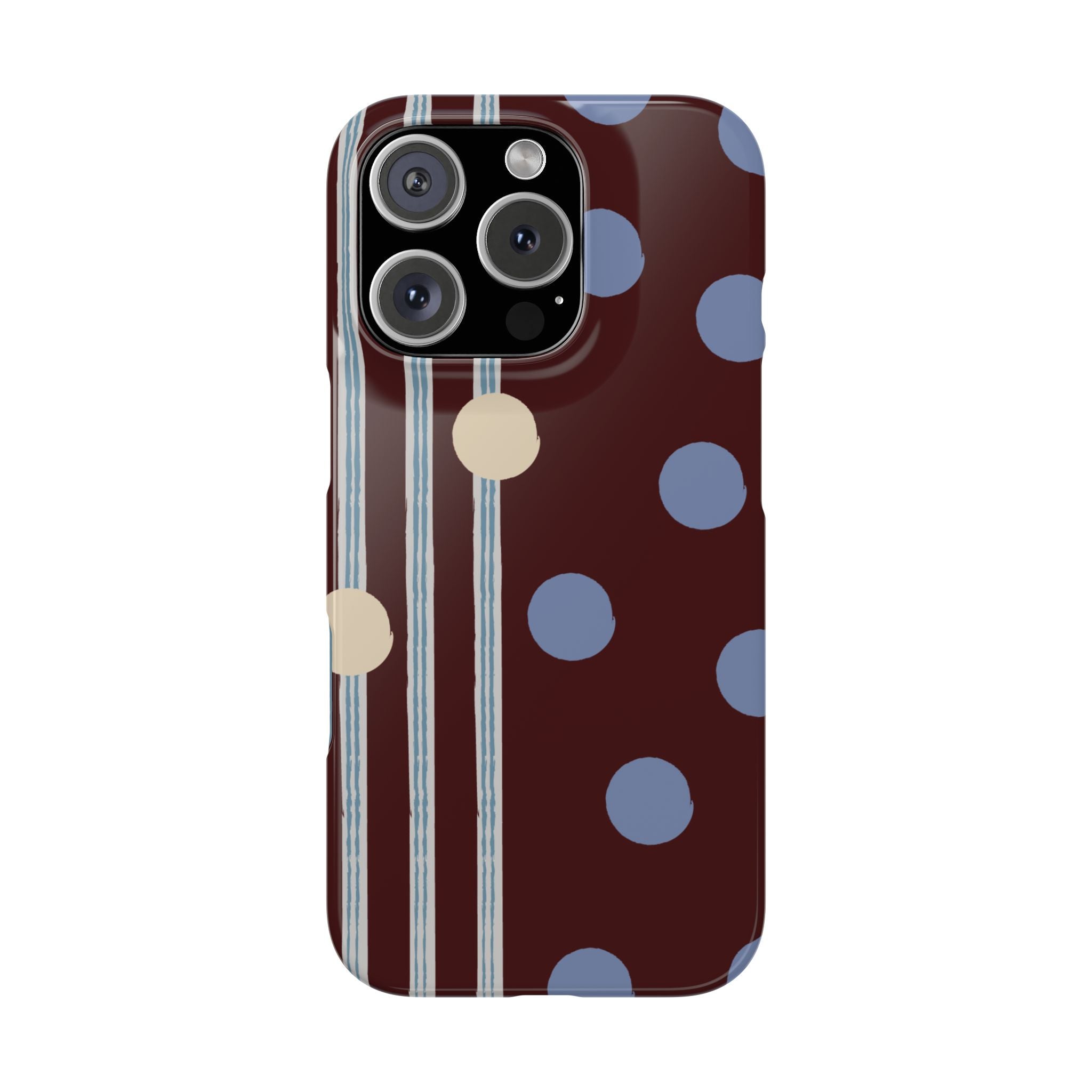 Polka Dot & Stripe Slim Phone Case — Burgundy Blue Retro Pattern