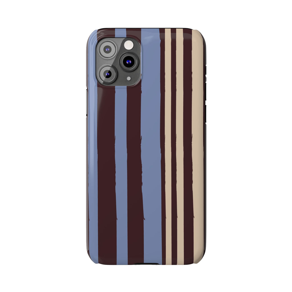 Retro Striped Slim Phone Case — Blue, Brown & Cream Vertical Stripes