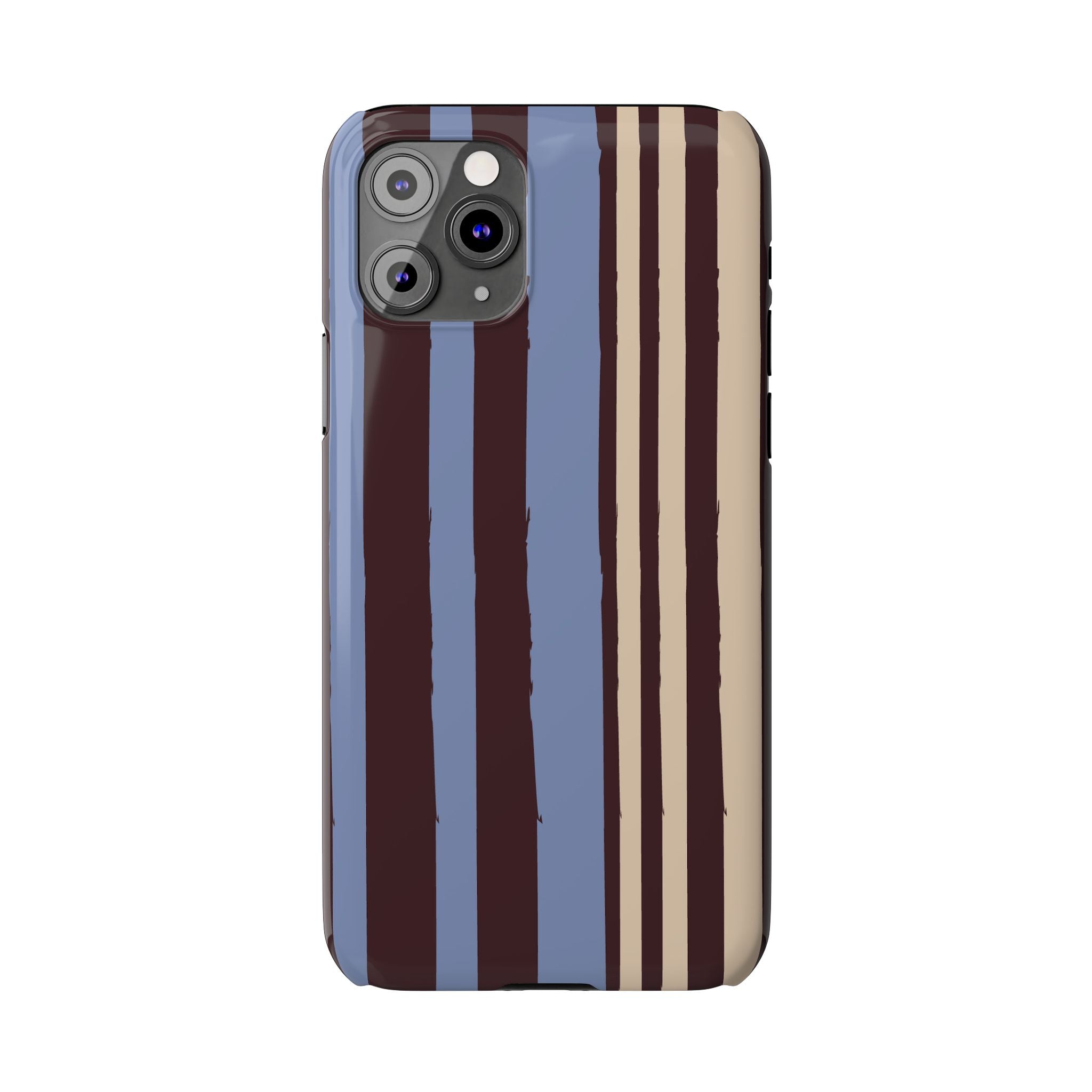 Retro Striped Slim Phone Case — Blue, Brown & Cream Vertical Stripes