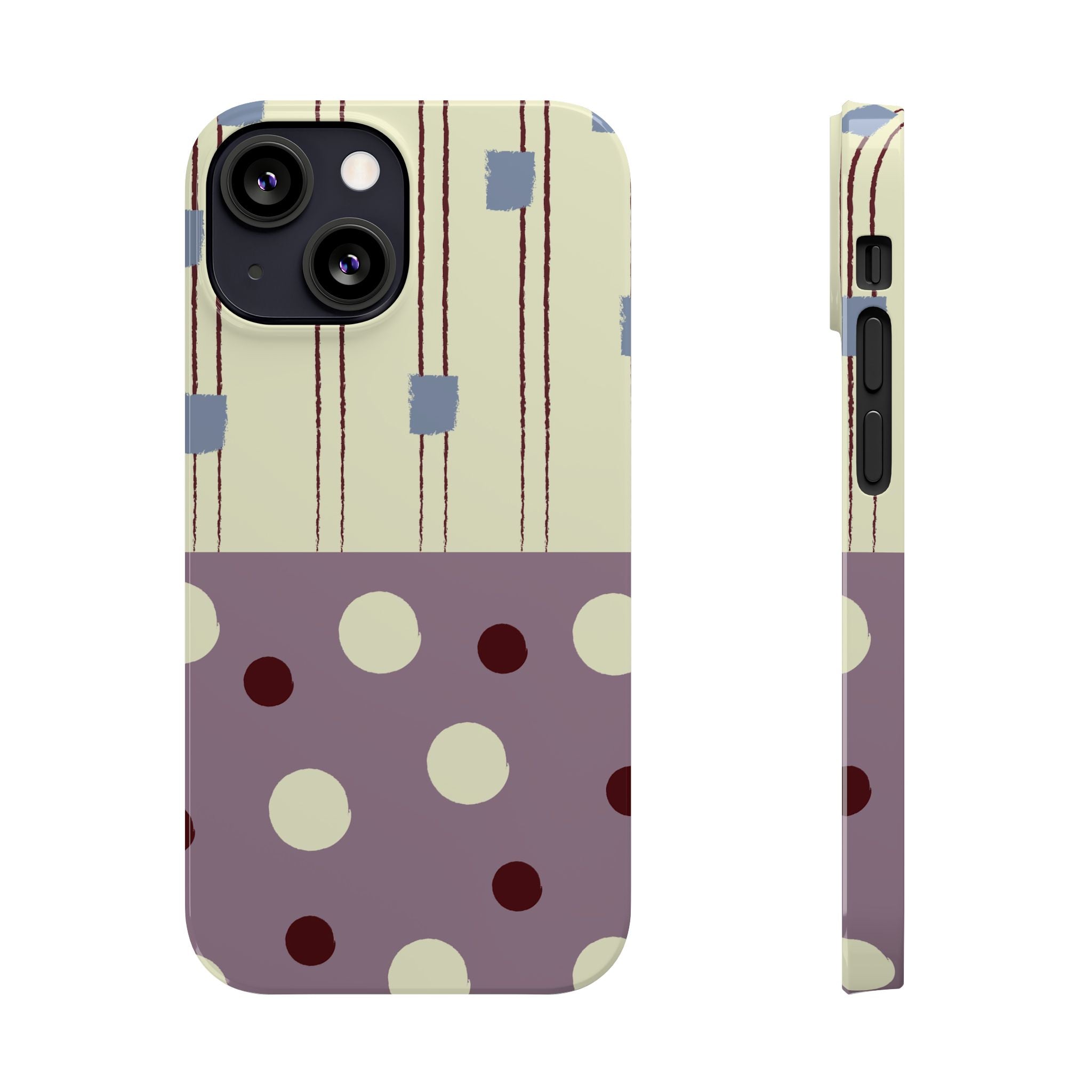 Slim Phone Case — Retro Polka Dot & Stripes Design, Lavender Plum