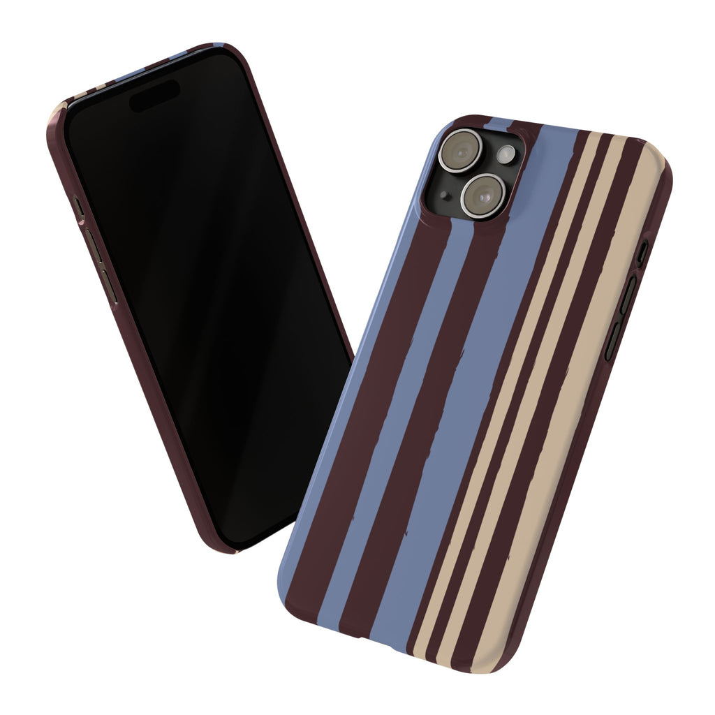 Retro Striped Slim Phone Case — Blue, Brown & Cream Vertical Stripes