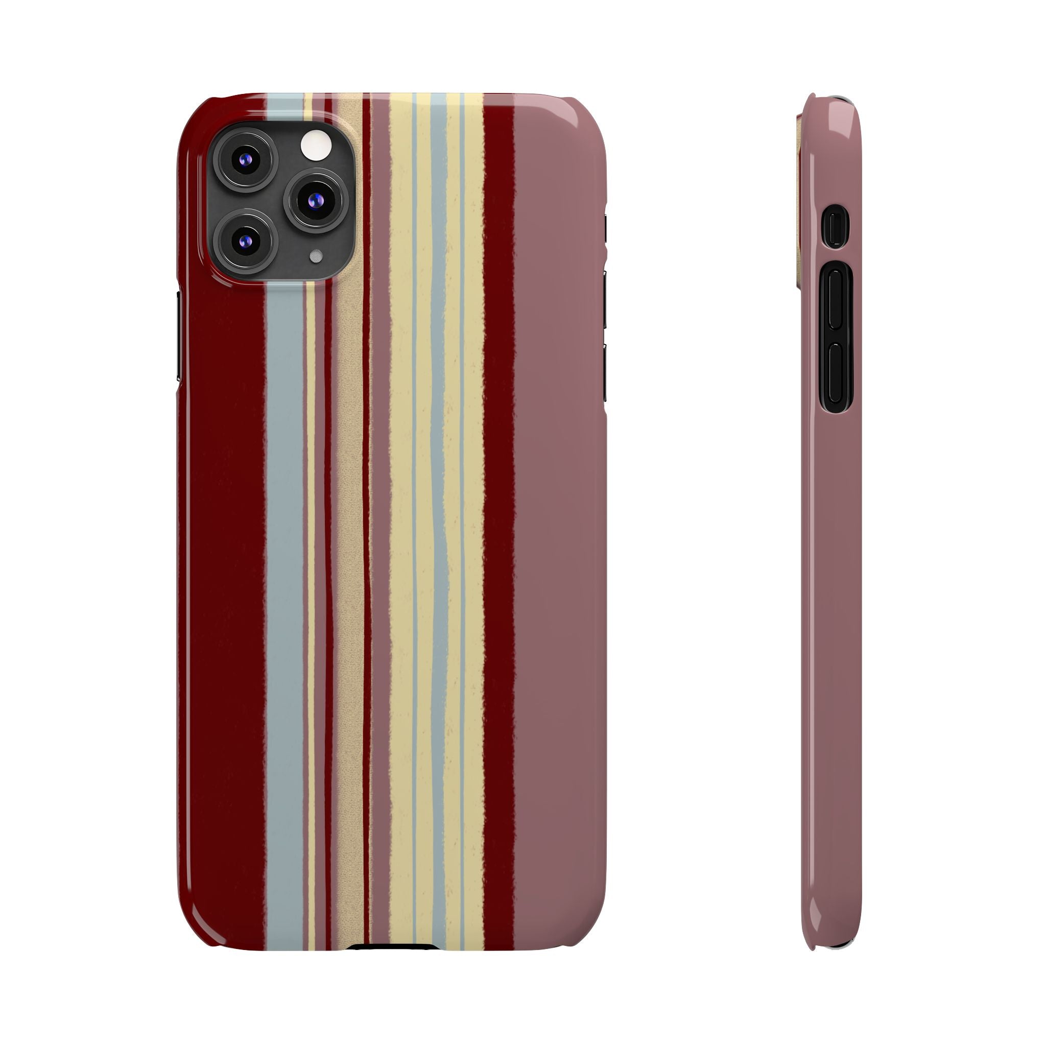 Slim Phone Case — Retro Vertical Stripe Design (Red, Blush, Cream)